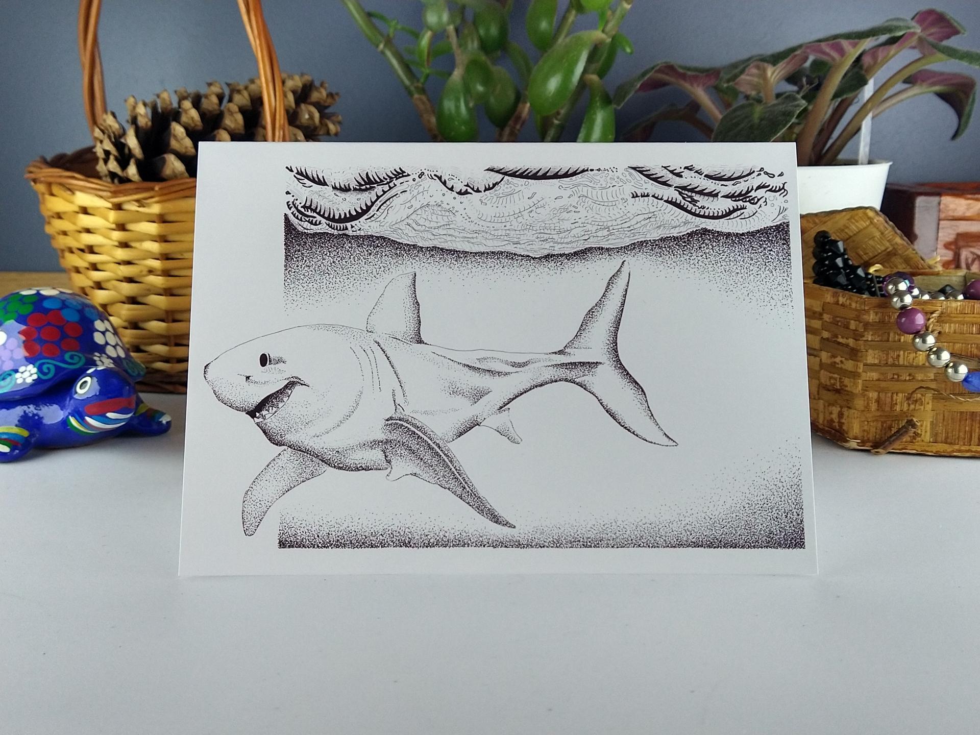 Set of Shark 5x7 Blank Note/Greeting Cards from Original Pen and Ink Art, w/ Envelopes