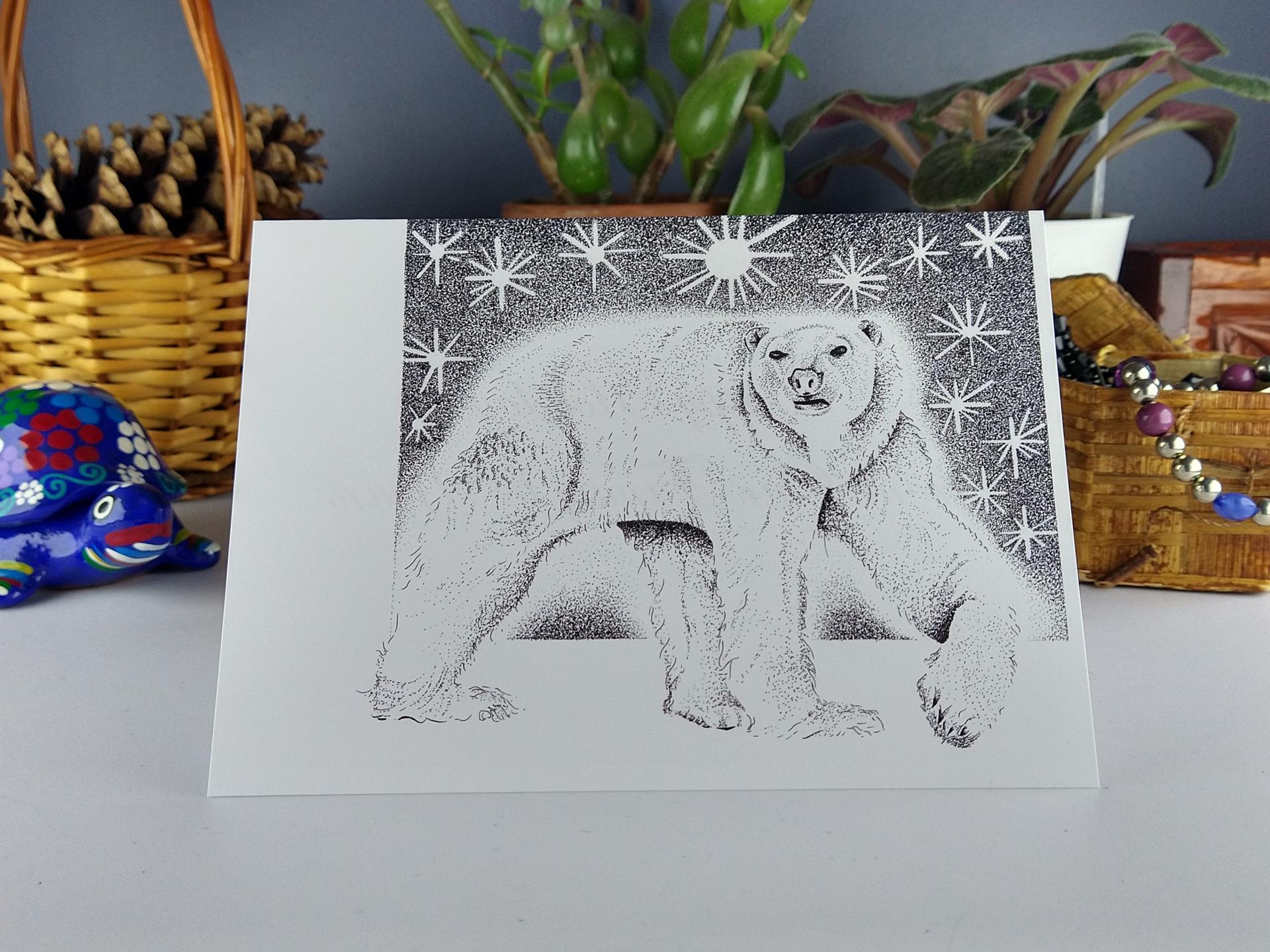 Polar Bear 5x7 Note/Blank Greeting Cards from Original Pen and Ink Drawing, w/ Envelopes
