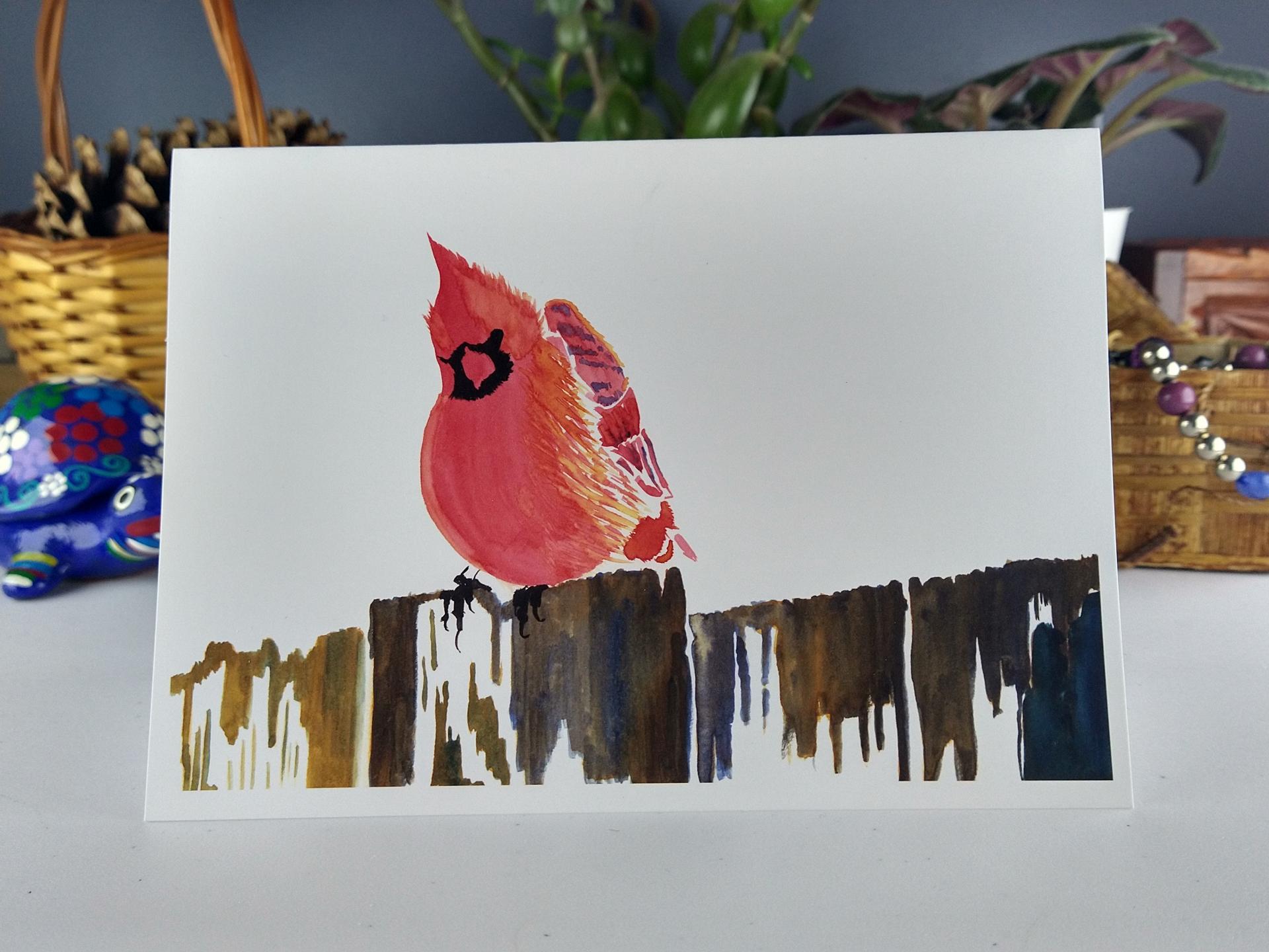 Cardinal 5x7 Blank Note/Greeting Cards from Original Watercolor Art, w/ Envelopes and Personalization