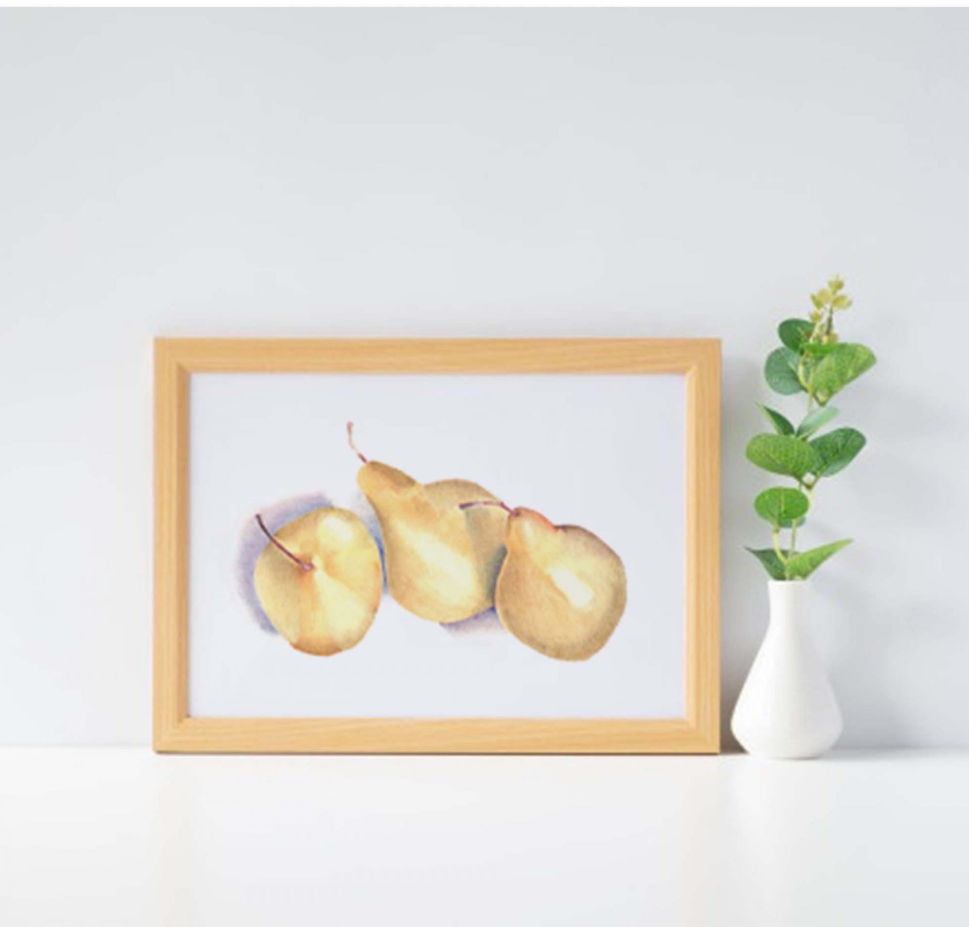 Three Pears in Color Pencil Art Print, Signed by Artist