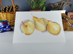 Three Pears 5x7 Blank Note/Greeting Cards from Original Color Pencil Drawing, with Envelopes by Painted Papyrus