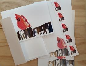 Cardinal Stationery Set w/5 or 10 Note/Greeting Cards, Stationery Paper, Sticker Seals, w/ Envelopes